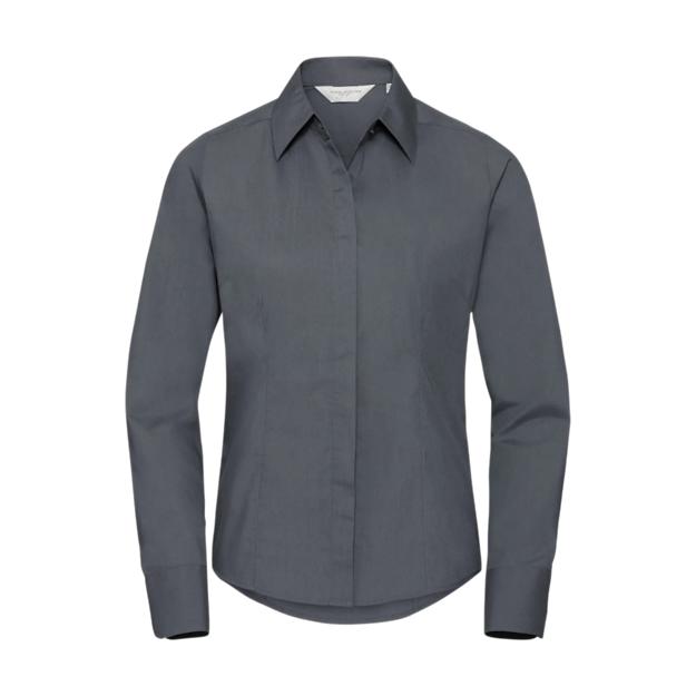 ICON - russellladieslslfittedpolycotpoplinshirt convoy_grey