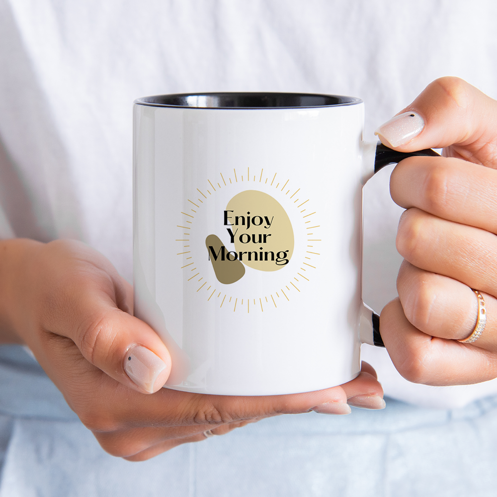 customized mug from helloprint being held by a woman
