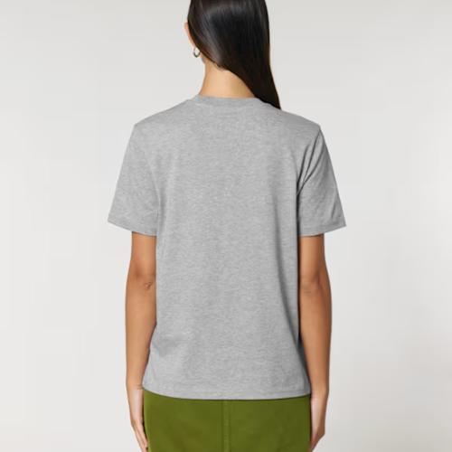 Female model in heather grey Stanley/Stella Creator 2.0 cotton t-shirt, back view