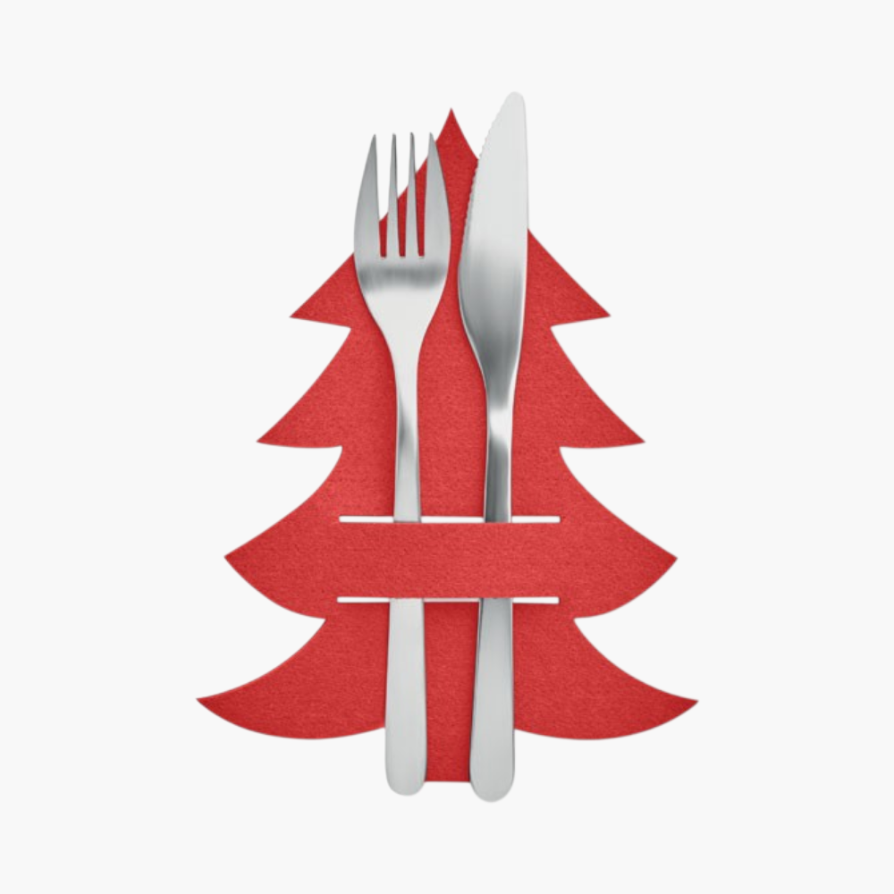 PDP - treesguardsetof4rpetfeltcutleryholdersinchristmastreeshape square #F8F8F8 background