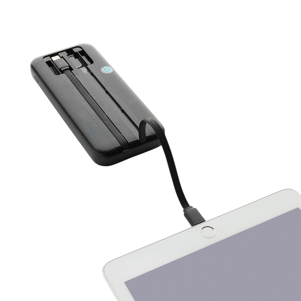 PDP - turbopackrcsrplasticpowerbank10000integratedcables square #00000000 background