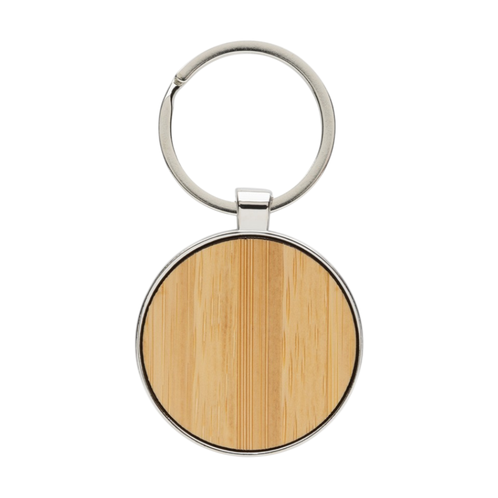 PDP - rcsrecycledzincalloyroundkeychainwithbamboo square #F8F8F8 background