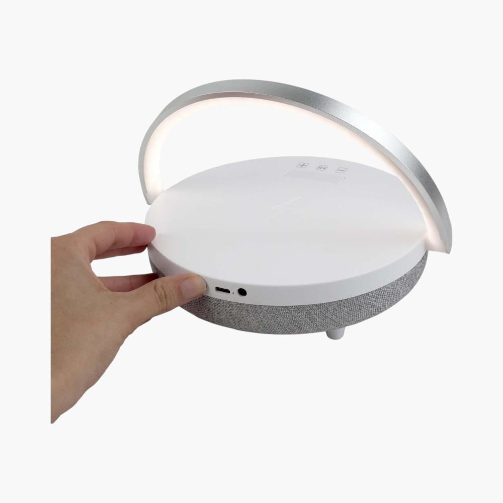 PDP - prixton4in110wbluetoothspeakerwithledlightandwirelesschargingbase square #F8F8F8 background