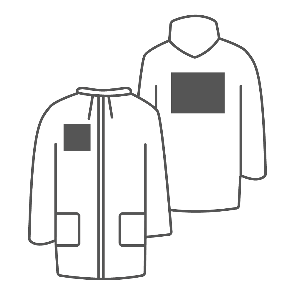 260 x 200 mm - Achterkant | 120 x 120 mm - Borst rechts