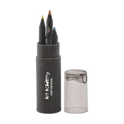 Tubo in cartone nero con 6 matite colorate