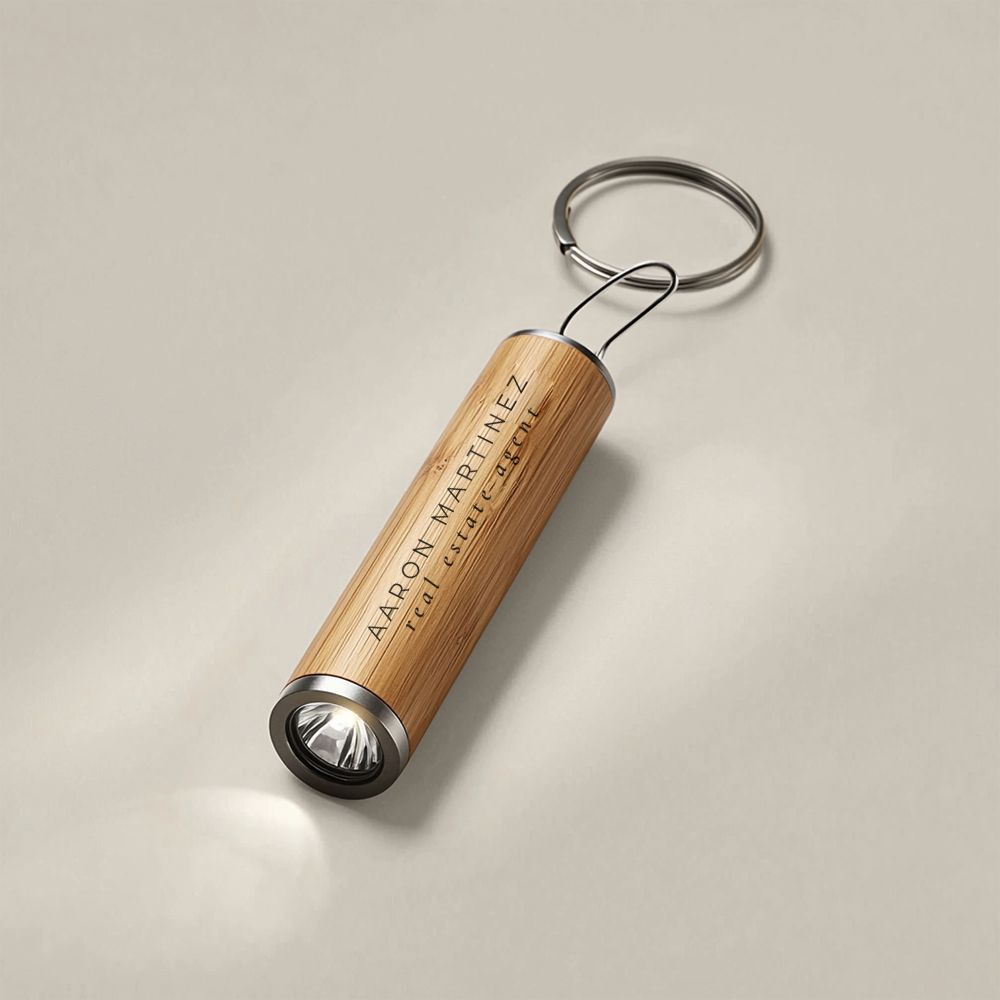 Bamboo Key Ring with Light | HelloPrint