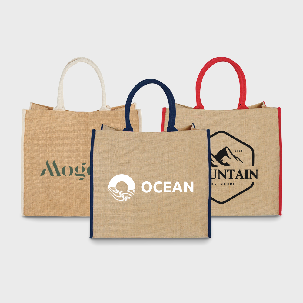 Borsa tote in iuta con bordi colorati