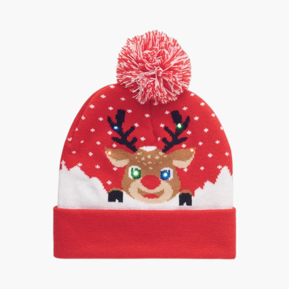 PDP - christmasknittedbeaniewith6ledlight3settinglights square #F8F8F8 background