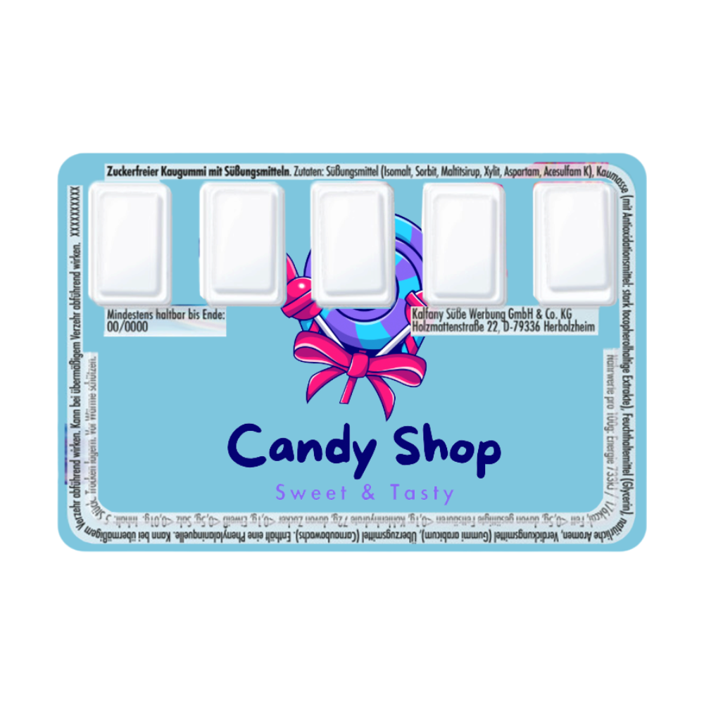 Bedruckte Karte mit zuckerfreiem Kaugummi