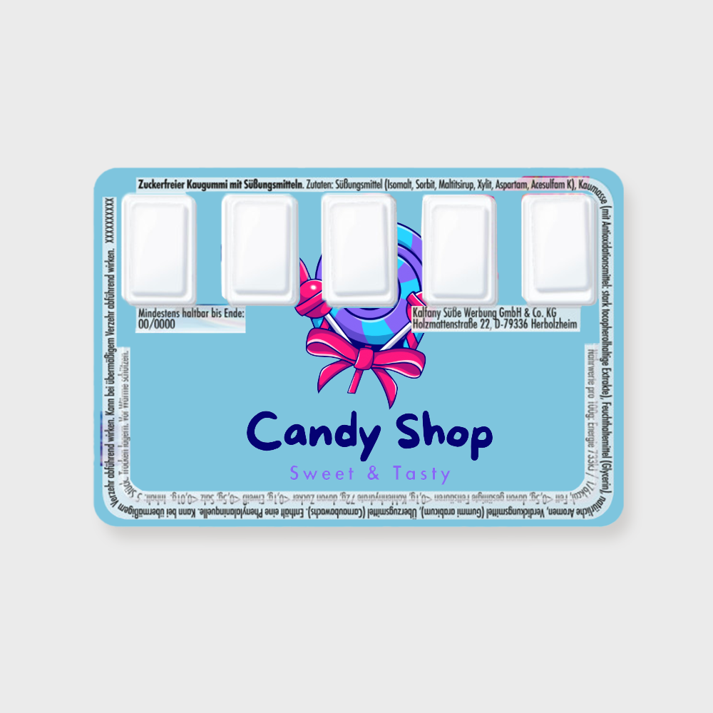 Carte imprimée avec chewing-gum sans sucre