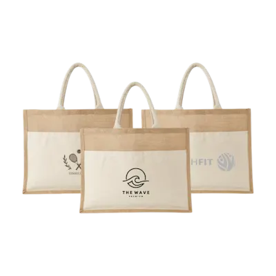 Borsa in juta con tasca in cotone