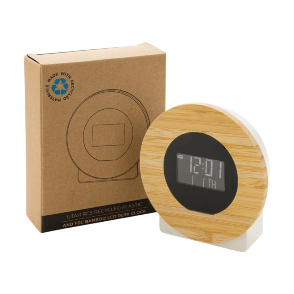 PDP - utahrcsrplasticandbamboolcddeskclock square #F8F8F8 background