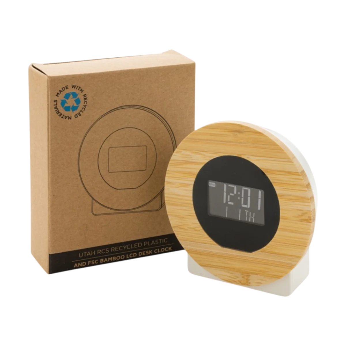 Utah RCS Recycled ABS and Bamboo LCD Desk Clock main image