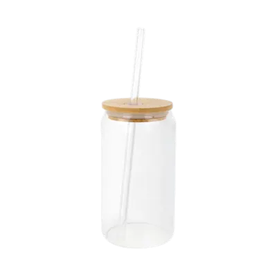 Bicchiere con Coperchio in Bambù e Cannuccia 450 ml