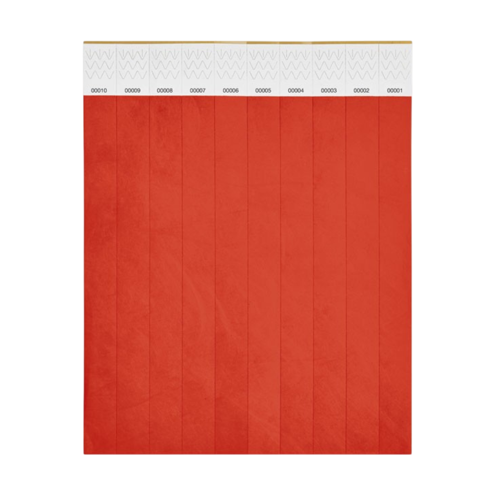 ICON - tyvekonesheetof10wristbands red