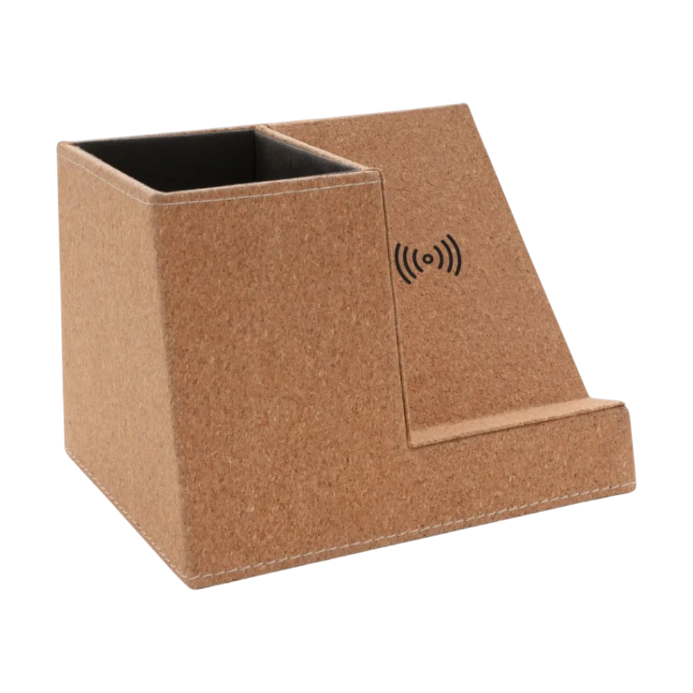 PDP - corkpenholderand5wwirelesscharger square #F8F8F8 background