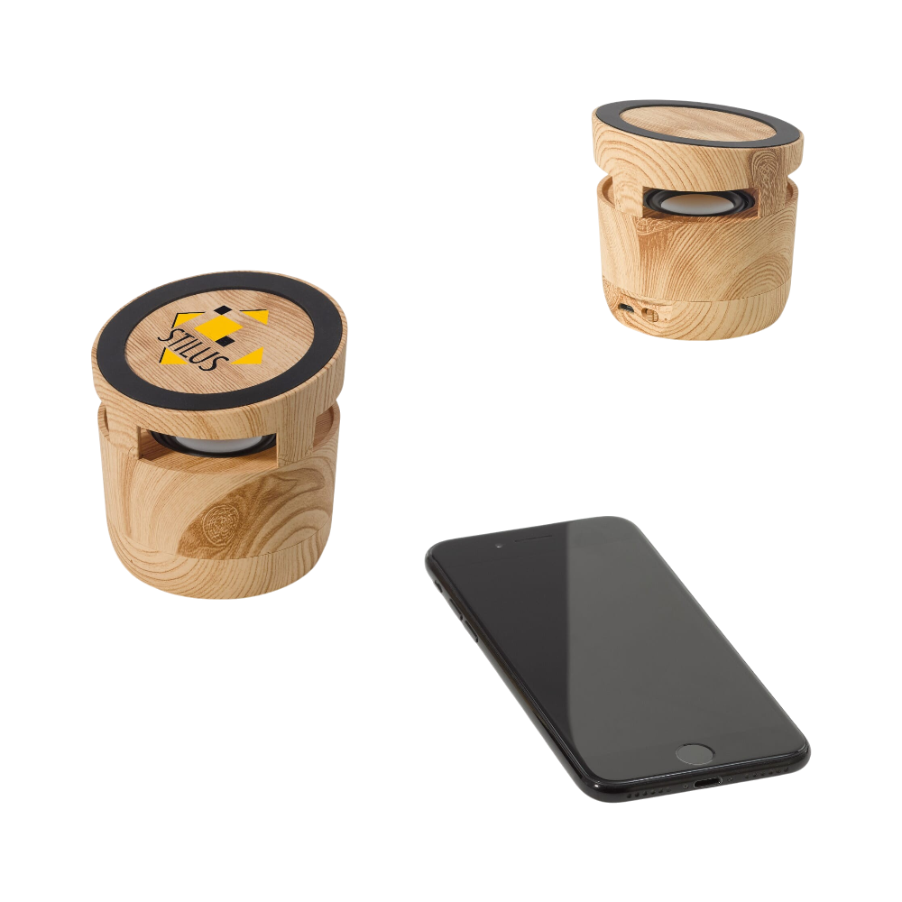 Houten look speaker en draadloze oplader