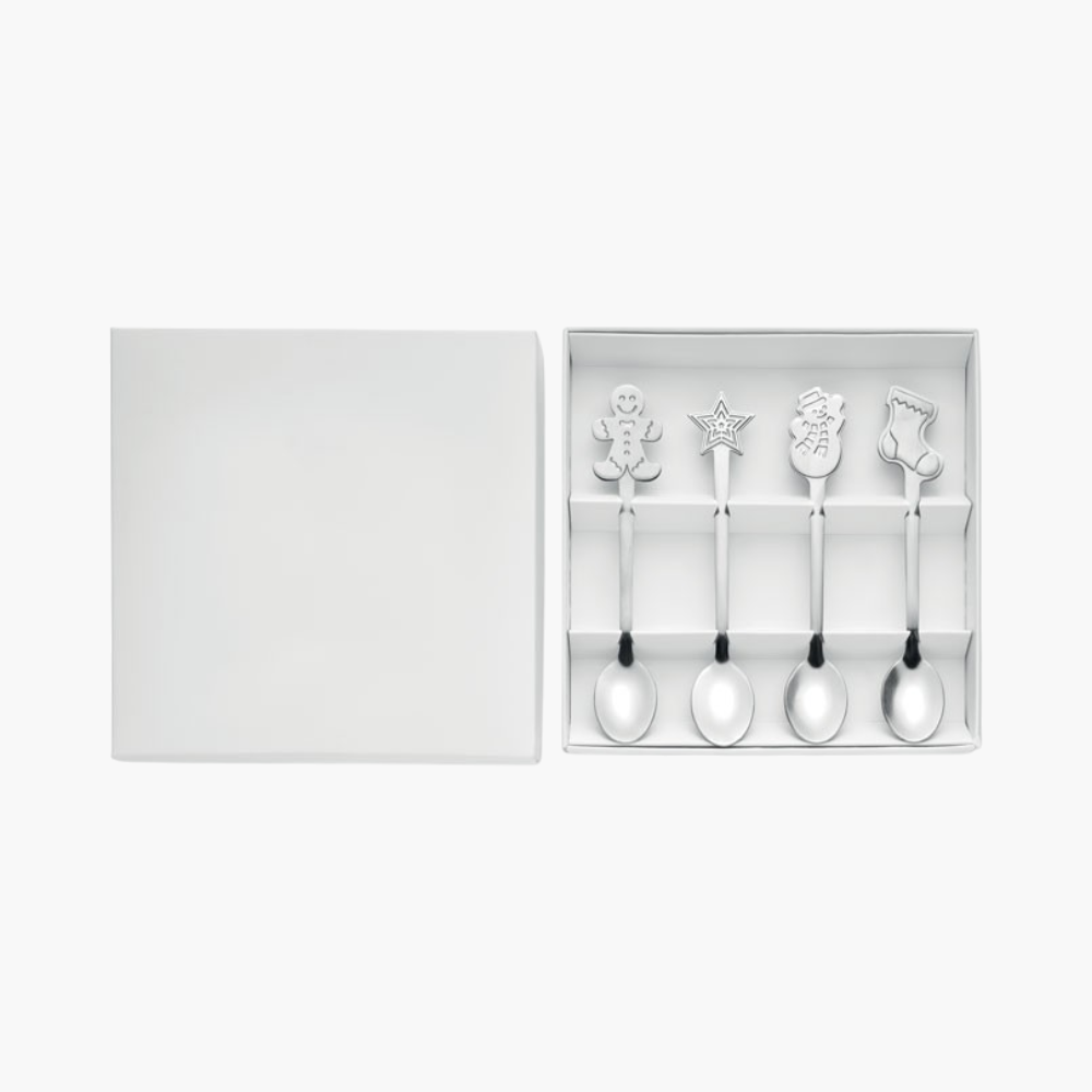 PDP - setof4differentstainlesssteelchristmasmotifteaspoons square #F8F8F8 background