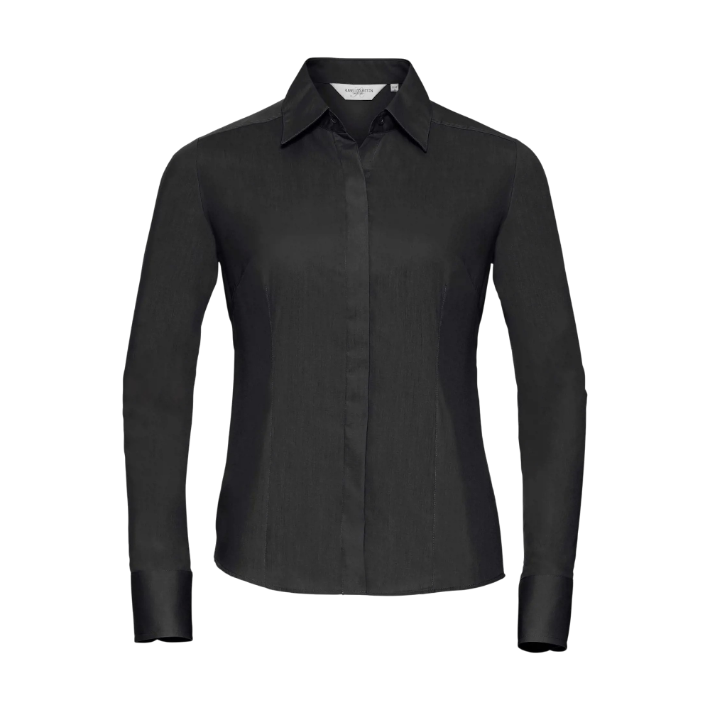 ICON - russellladieslslfittedpolycotpoplinshirt black