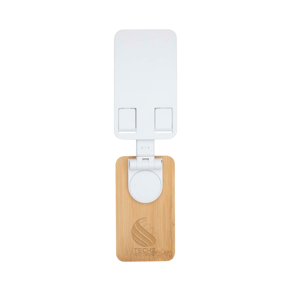 PDP - alfirkrecycledplasticfoldeabledeskphonestandwithbamboodetails square #00000000 background