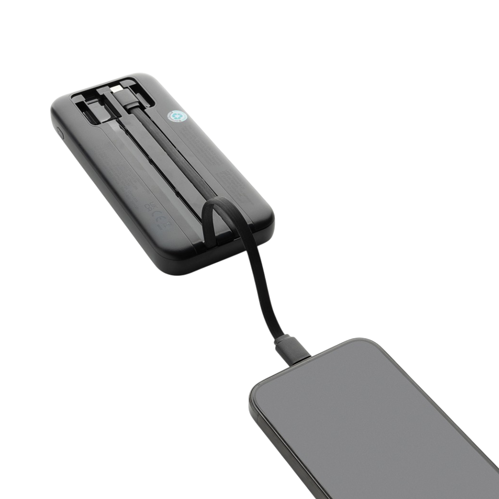 PDP - turbopackrcsrplasticpowerbank10000integratedcables square #00000000 background