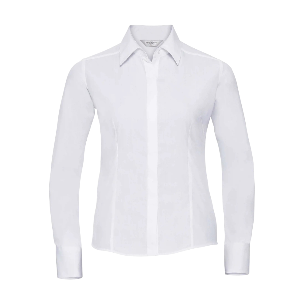 ICON - russellladieslslfittedpolycotpoplinshirt white