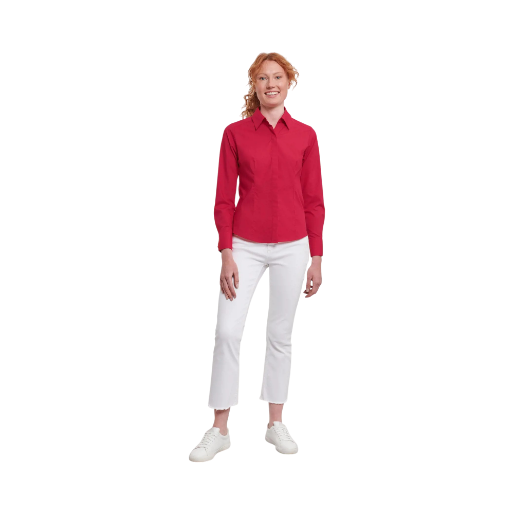 PDP - russellladieslslfittedpolycotpoplinshirt square #00000000 background