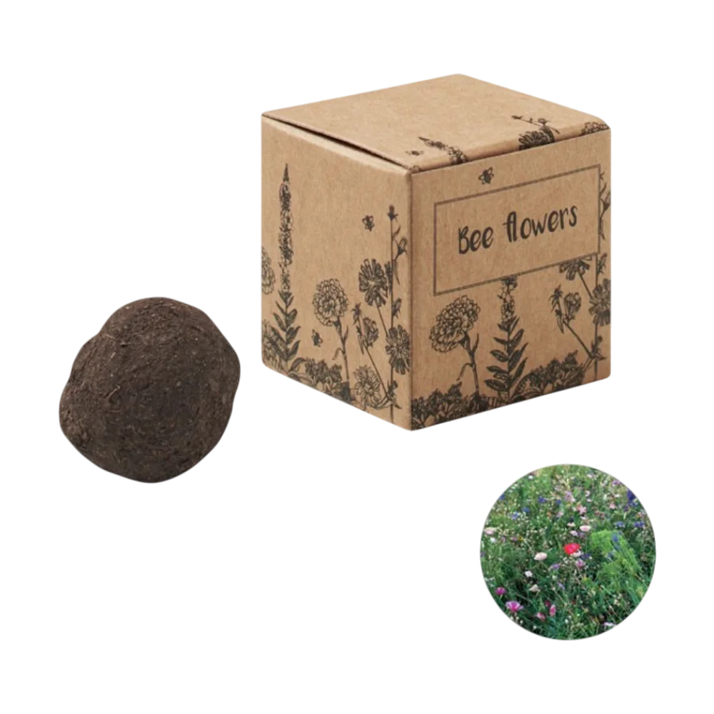 PDP - bombiiiseedbombwithbeeflowers square #F8F8F8 background