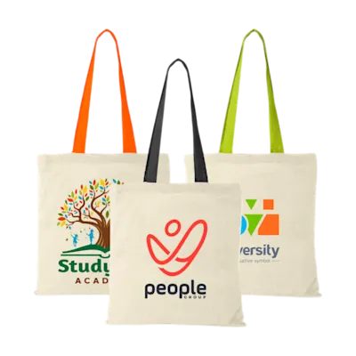 Borsa in cotone con manici colorati