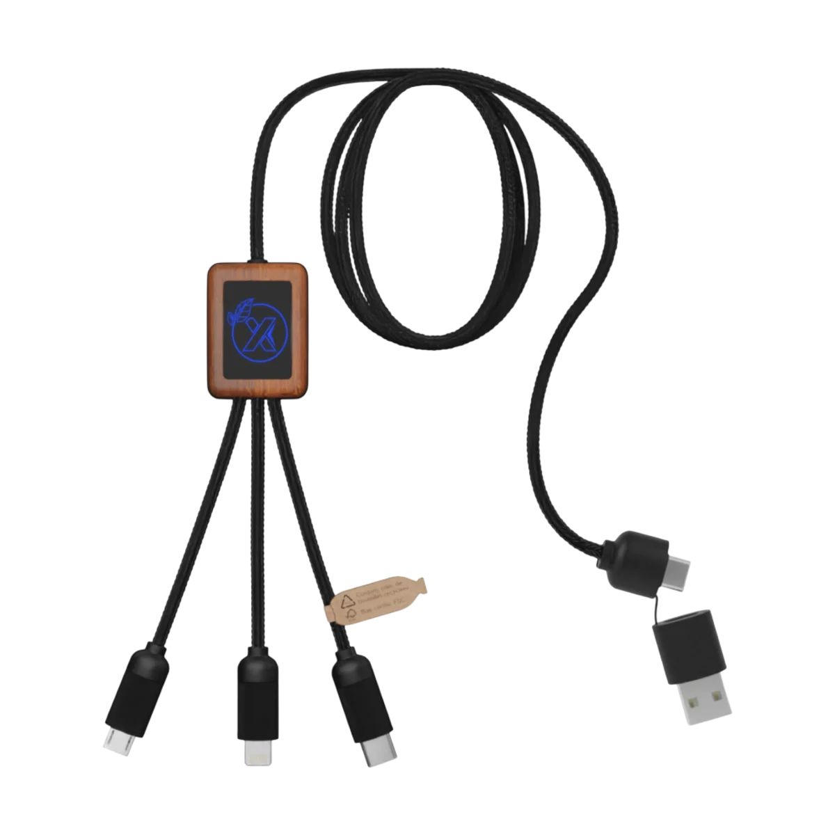 scxdesignc3840w5in1rpetlightuplogochargingcablewithsquaredwoodencasing main image