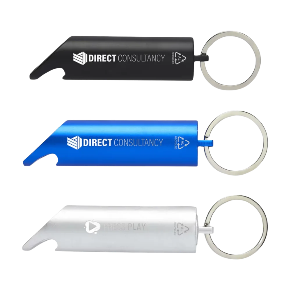 7. Flare RCS recycled aluminium IPX LED light and bottle opener with keychain DPD Image