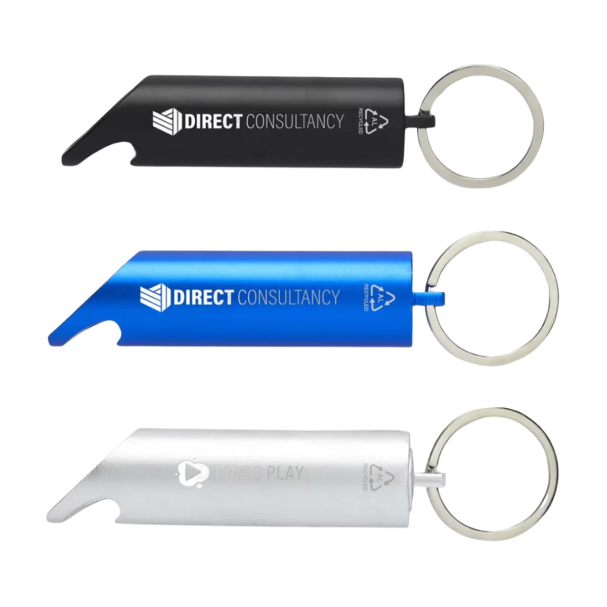 Flare RCS Recycled Aluminium LED Light and Bottle Opener with Keychain main image