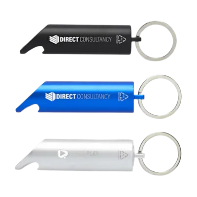 Flare RCS Recycled Aluminium LED Light and Bottle Opener with Keychain