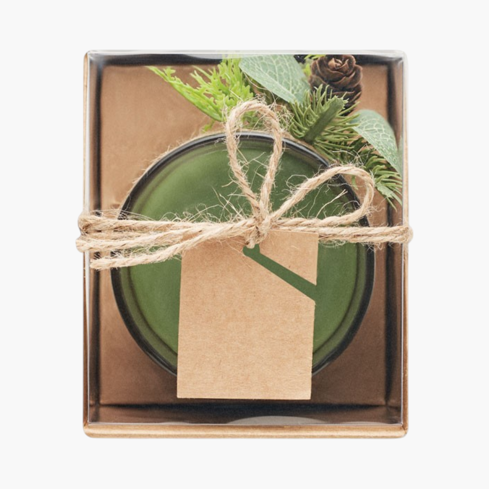 PDP - forestglasscandleholder120grwithforestarrangement square #F8F8F8 background