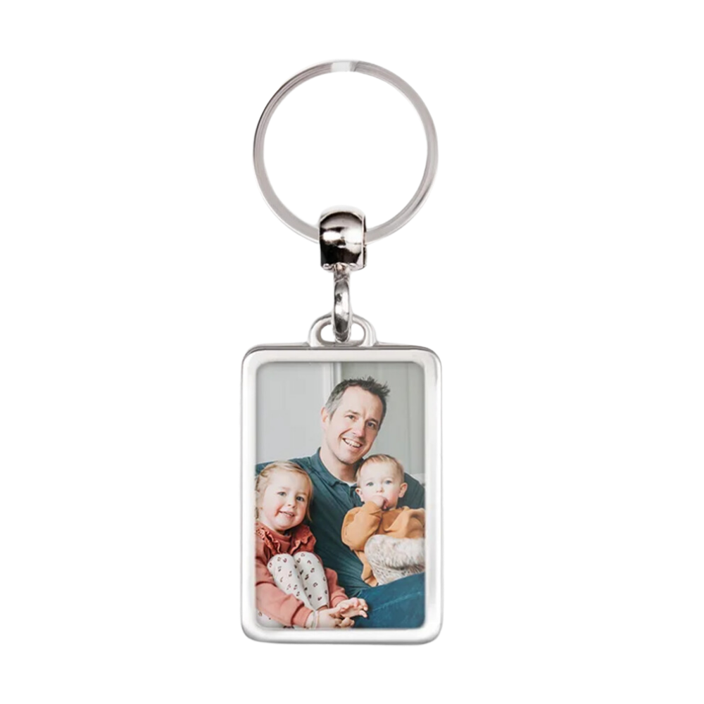 Portachiavi rettangolare in acciaio inox con foto