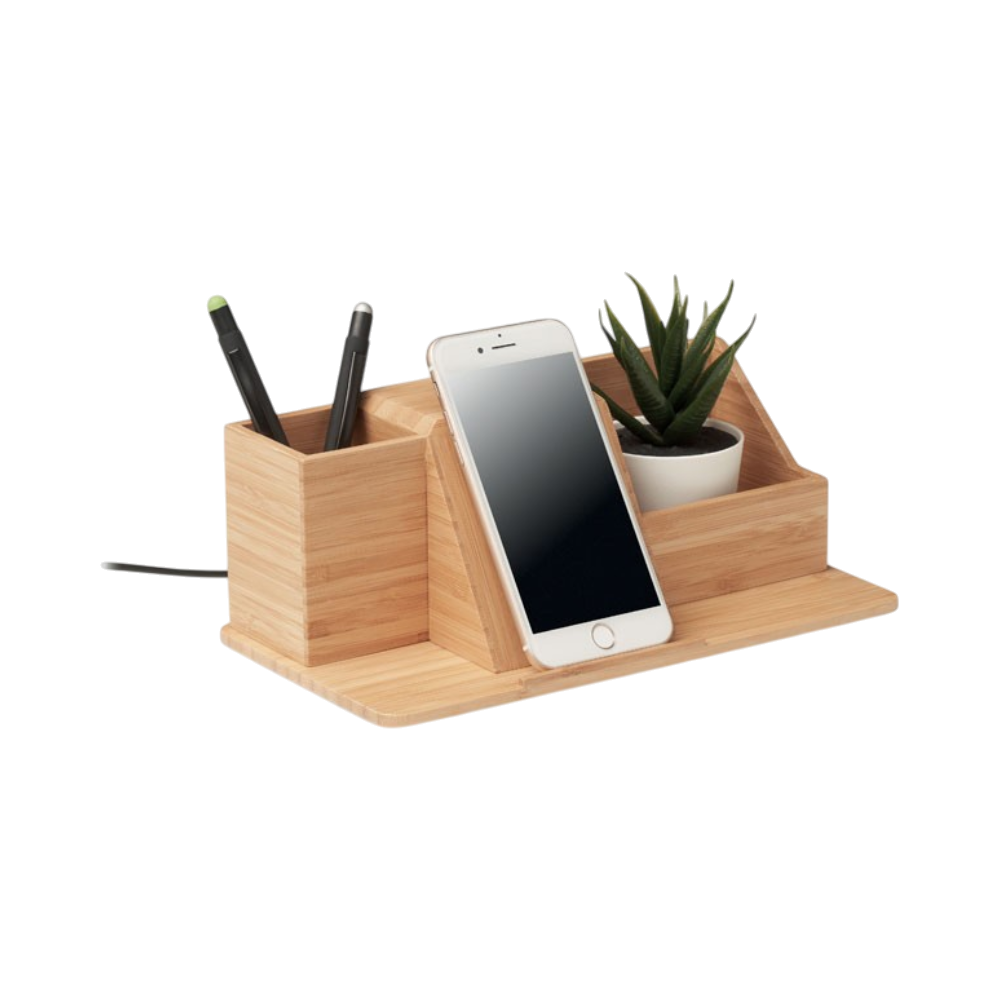 Cargador inalámbrico de escritorio de bambú