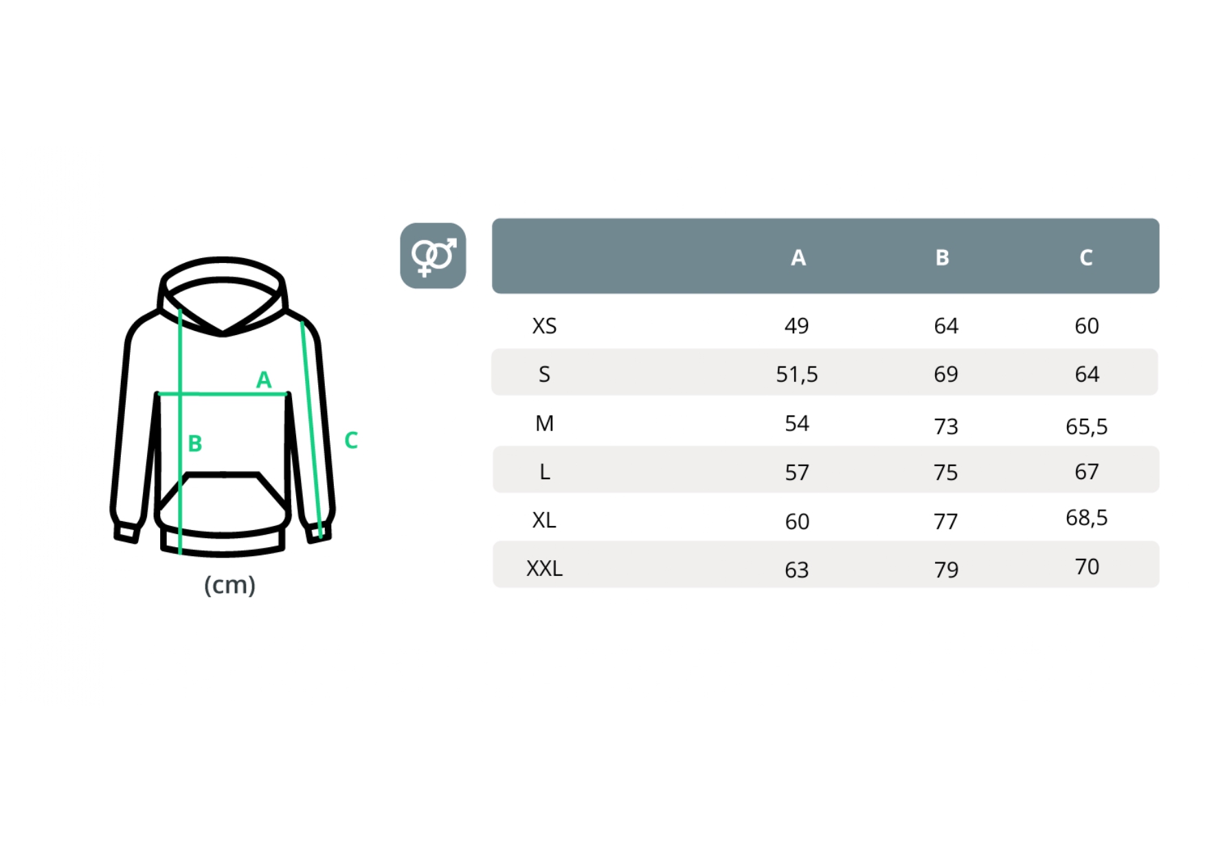 Size chart of the torrest hoodie size chart