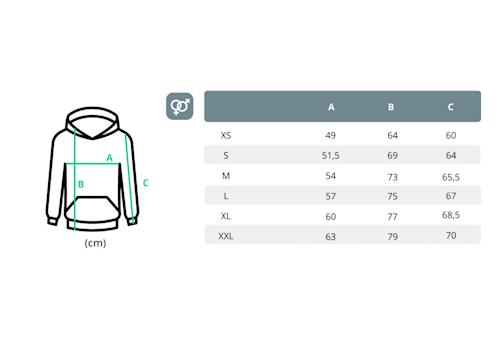 Size chart of the torrest hoodie size chart