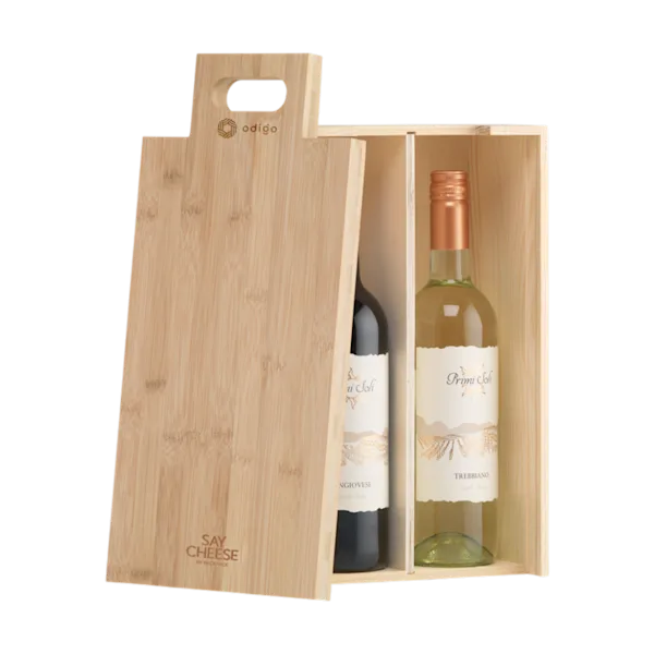 Scatola di vino Rackpack e tagliere di formaggi in uno