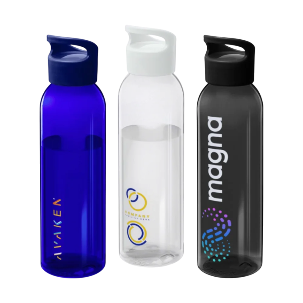 Tre borracce Sky 650 ml in blu, trasparente e nero