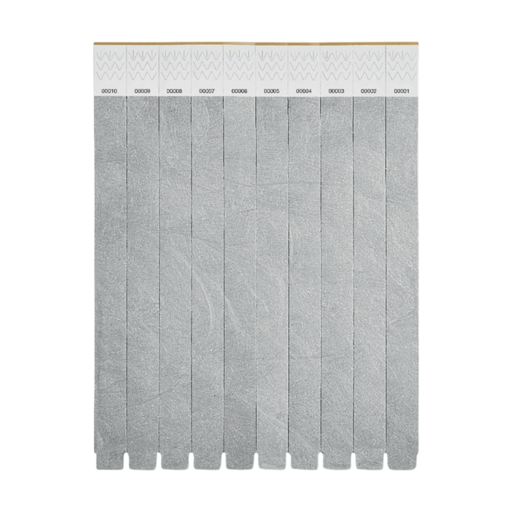 ICON - tyvekonesheetof10wristbands silver