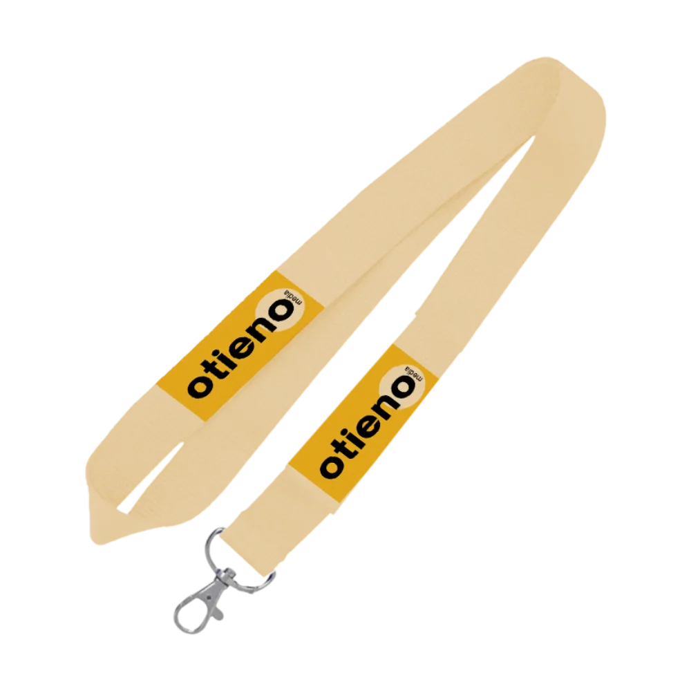 Cordino beige con clip in metallo e stampa gialla Otieno