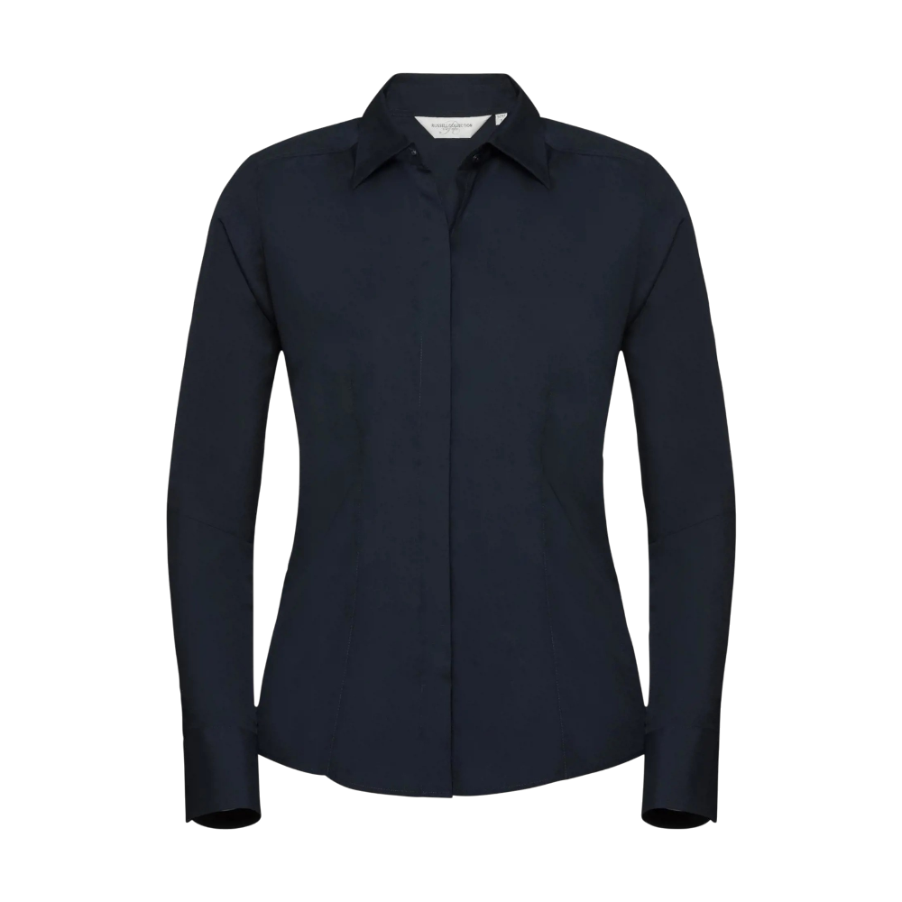 ICON - russellladieslslfittedpolycotpoplinshirt french_navy