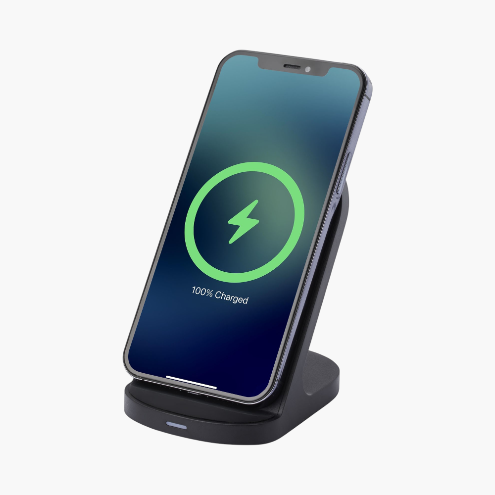 PDP - loop15wdualcoilrcsrecycledplasticwirelesschargingstand square #F8F8F8 background