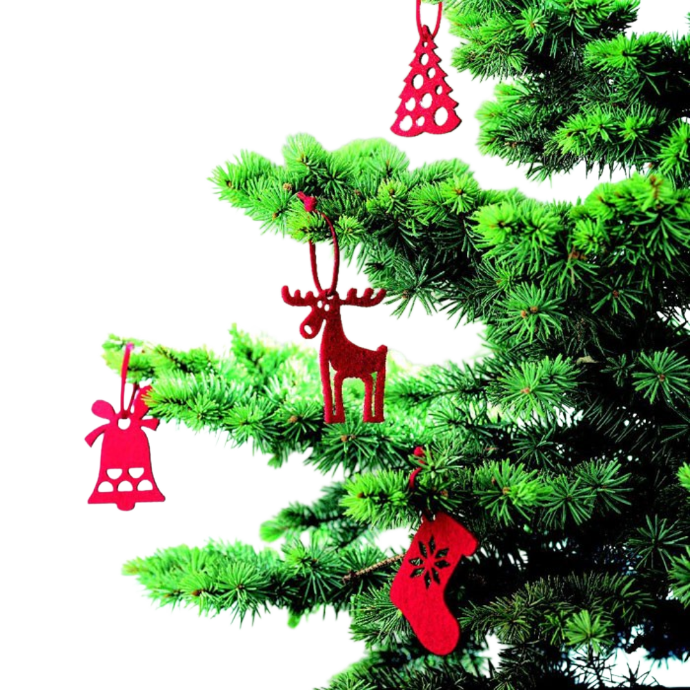 Lot de 6 suspensions sapin en feutrine rouge