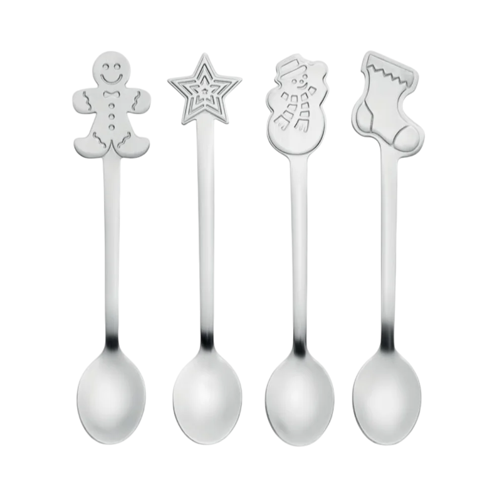 PDP - setof4differentstainlesssteelchristmasmotifteaspoons square #00000000 background