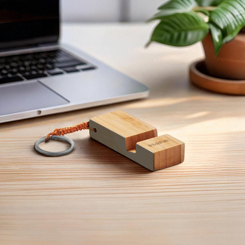 Cell Phone Key Rings Bamboo Key Ring and Smartphone Stand | HelloPrint