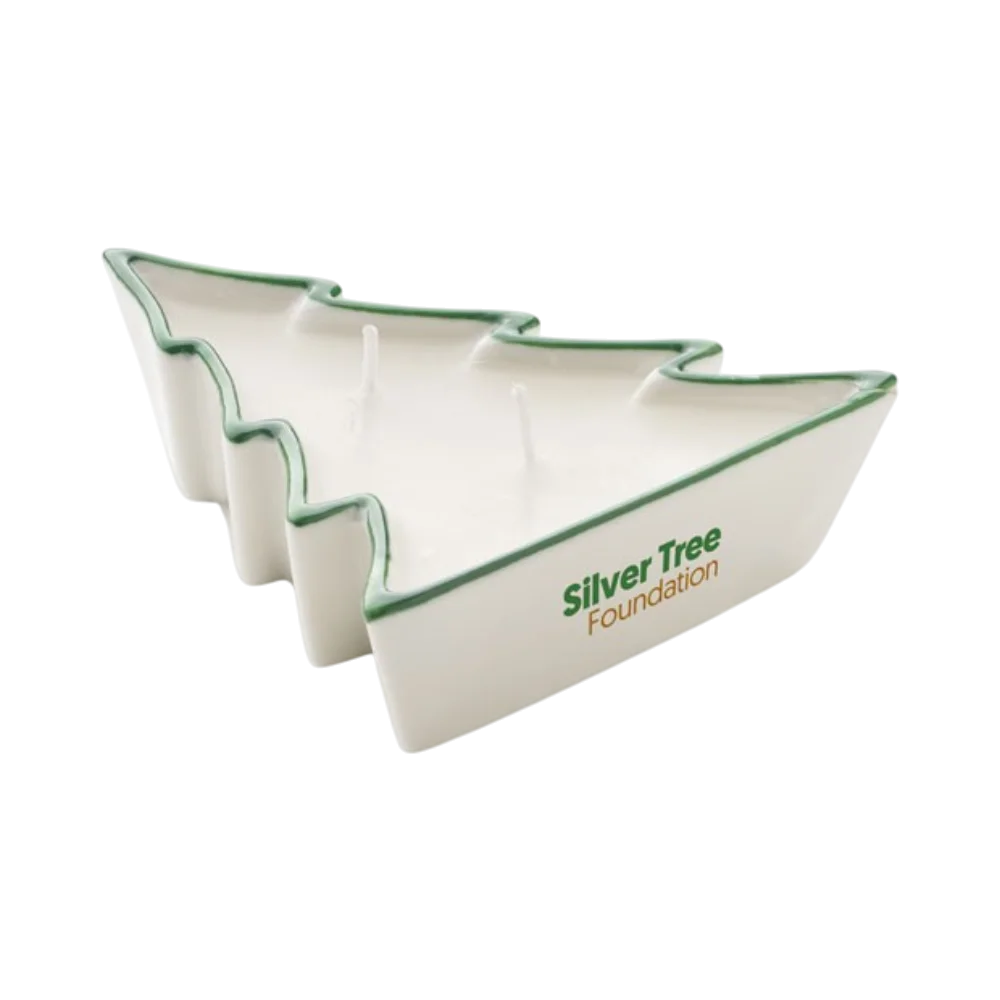PDP - plantbasedwaxcandleinachristmastreeshapeporcelainholderwith2wicks square #00000000 background