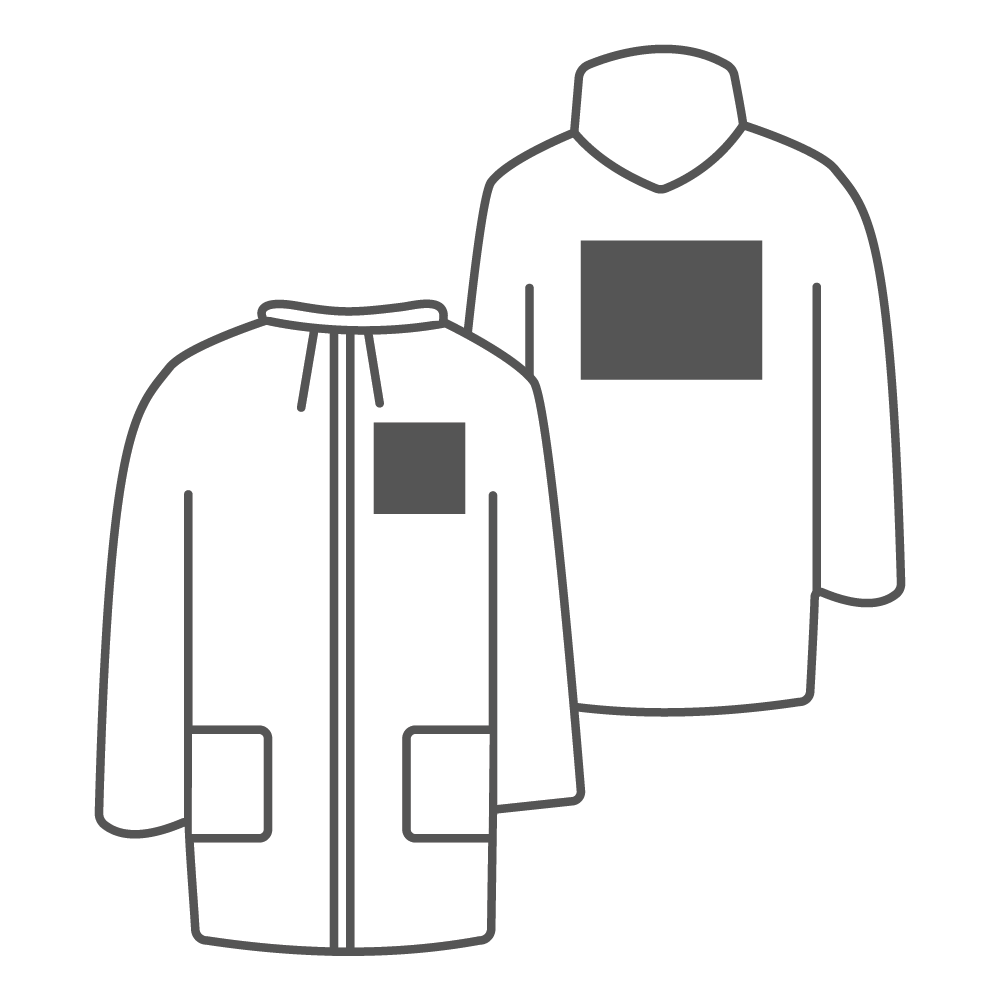 260 x 200 mm - Achterkant | 120 x 120 mm - Borst links