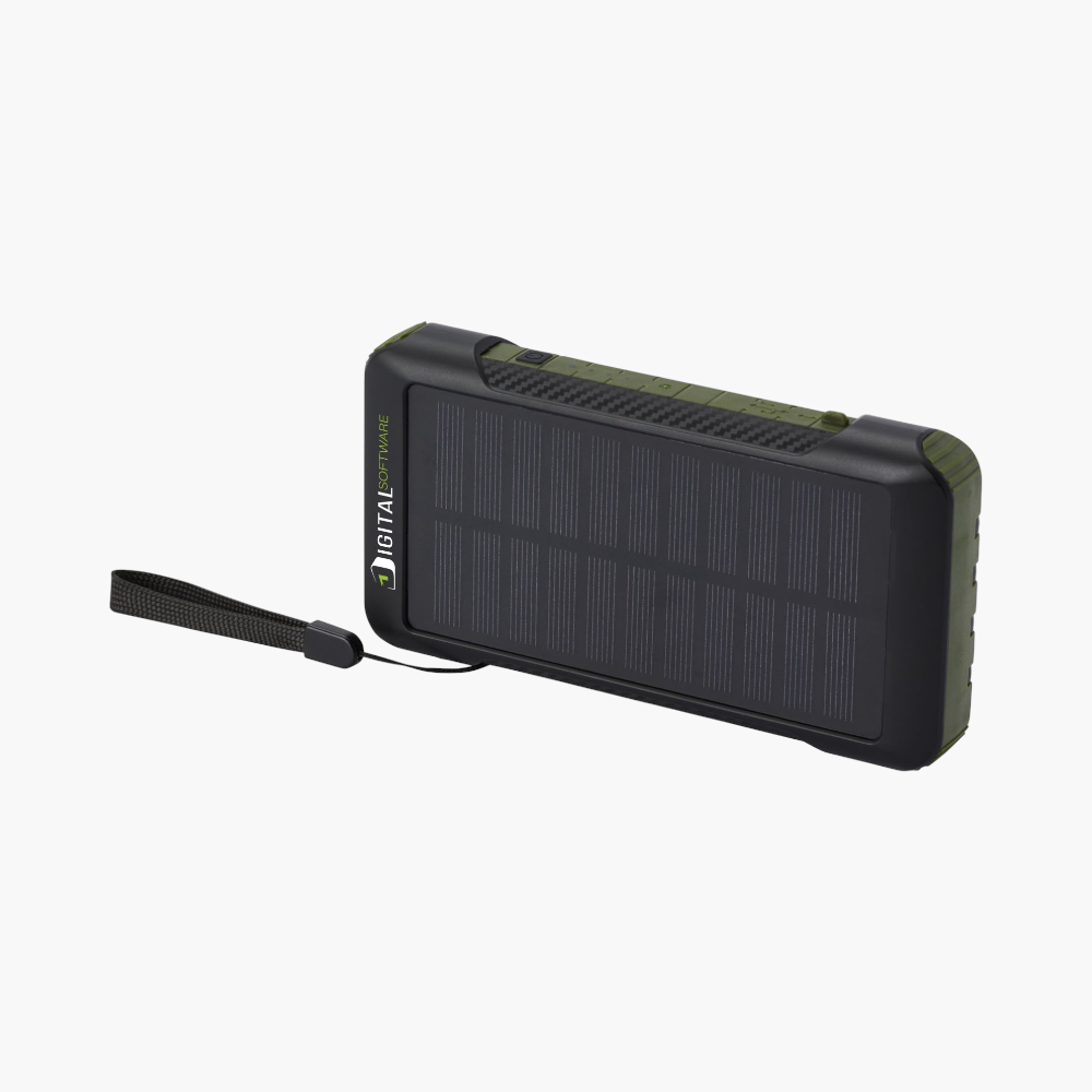 PDP - soldy10000mahrcsrecycledplasticsolardynamopowerbank square #F8F8F8 background